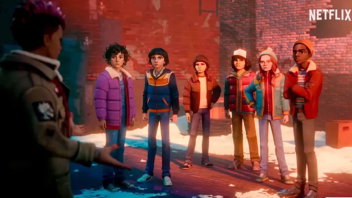 Jelenetkép a Stranger Things: 1985 krónikái animációs sorozatból.