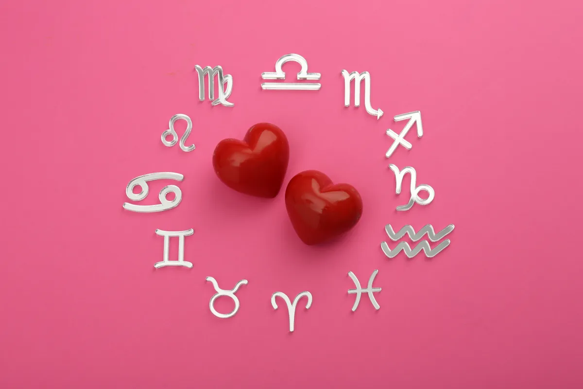 Két szív a Bika csillagjegy és a többi jegyből álló körben.