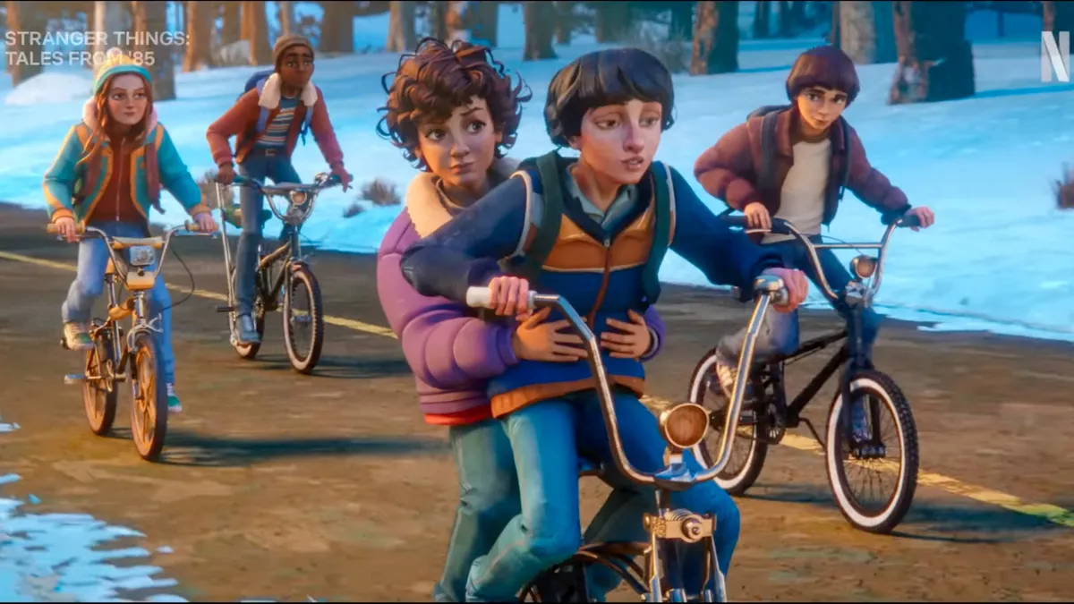 Jelenetkép a Stranger Things: 1985 krónikái animációs sorozatból.