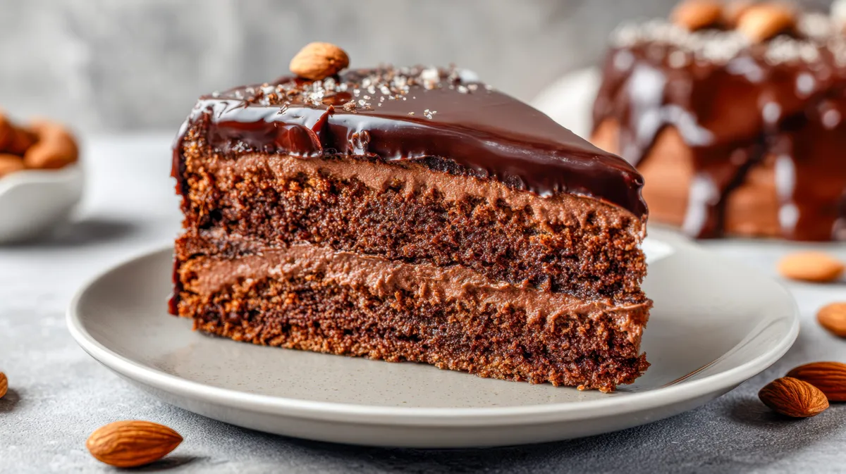 Csokoládélikőrös torta pekándióval és karamellel az esküvői torta részeként. 