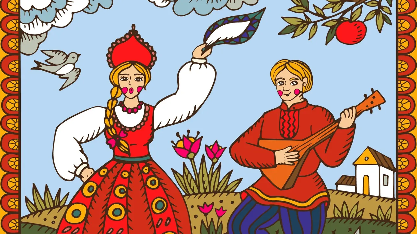 Fiú és lány népviseletben a magyar népmesék kvízben.