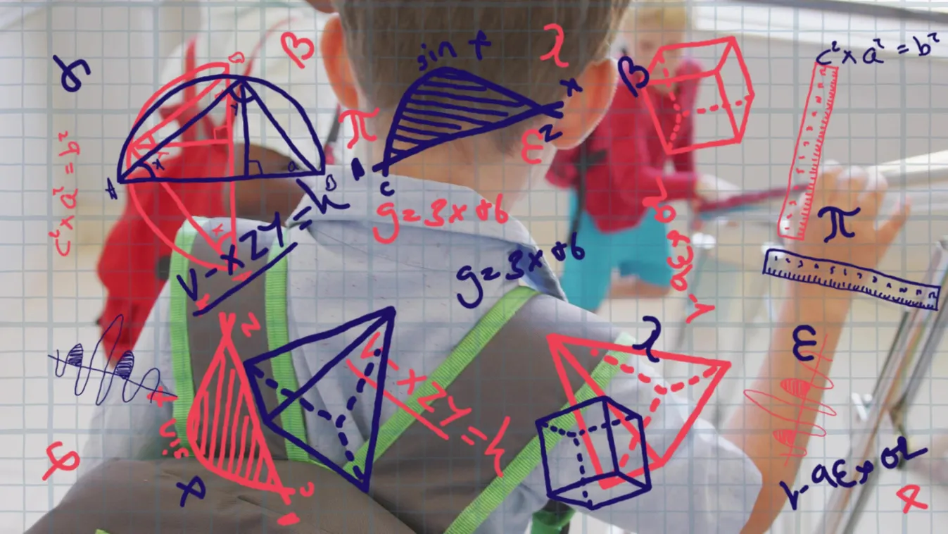 Kisfiú geometria órán a matek kvízben.