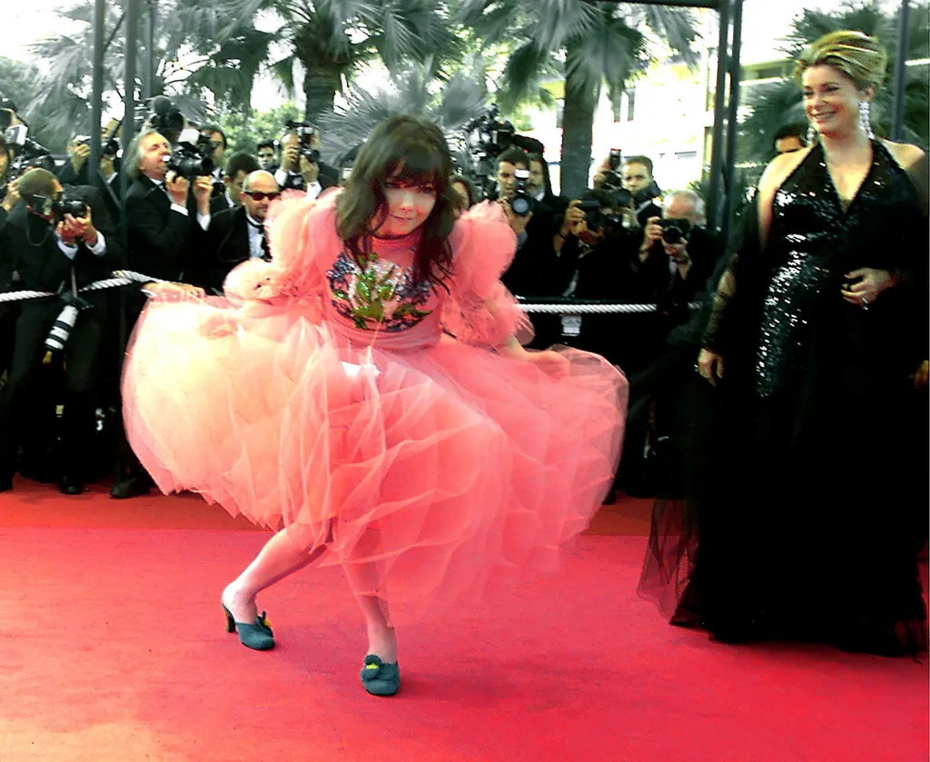 May 17, 2000; Cannes, France; Pop star BJORK dances upon her arrival with actress CATHERINE DENEUVE @ the Cannes FIlm Festival. (Credit Image: © Nice Matin/PPCM/ZUMAPRESS.com)