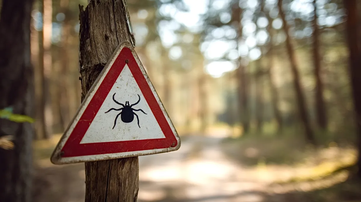 Apró vérszívók, komoly veszélyek: ez történik, ha egy fertőzött kullancs áldozatává válsz
Tick warning sign on a tree trunk along a sunny forest trail, alerting hikers to tick borne disease risk and encouraging caution, prevention and outdoor safety