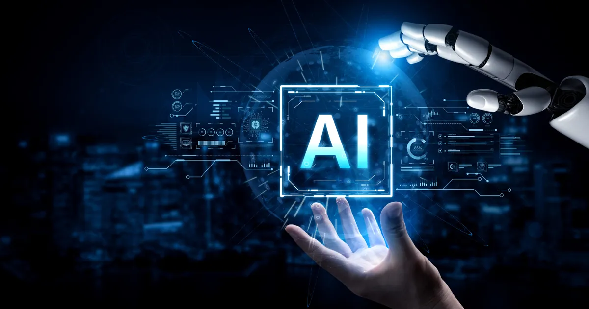 A herculaneumi tekercseket megfejtő mesterséges intelligencia illusztrációja egy emberi kézben