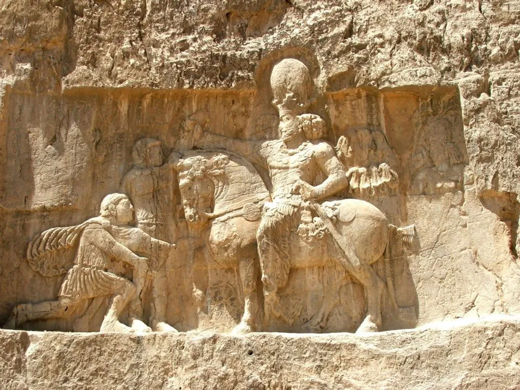 Naqhs-e Rostam, az Akhaimenida királysírok helyszíne, amelyek alatt szaszanida kori (Kr. u. III. század) domborművek láthatók. 