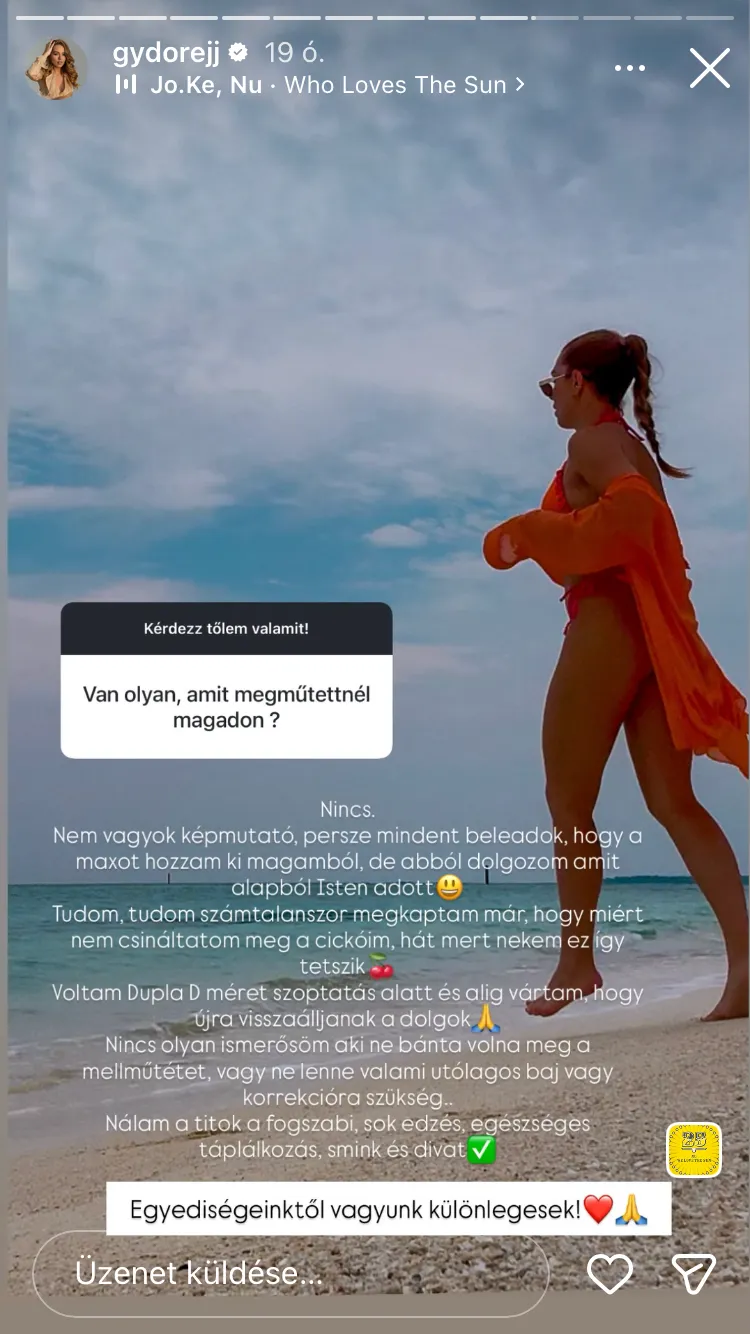 Rácz-Gyuricza Dóra 24 óráig elérhető Instagram története