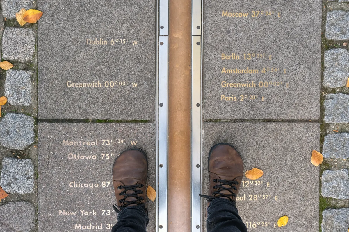 Feet,Straddling,The,Prime,Meridian,At,Greenwich,,London,,With,Longitude