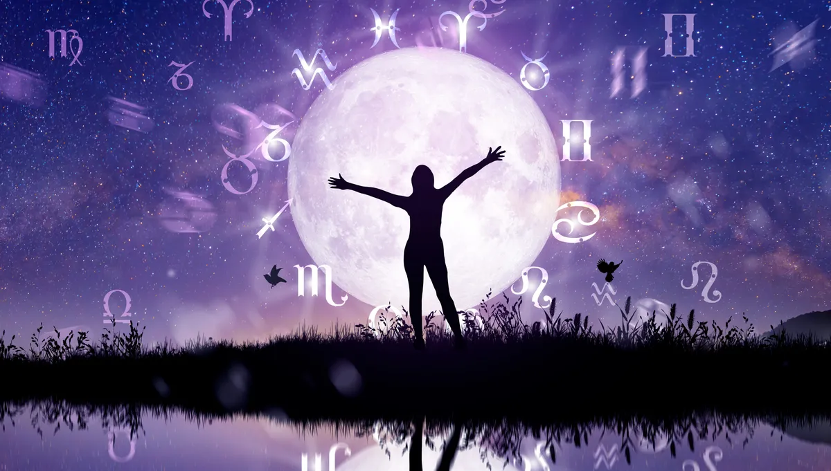 horoszkóp zodiákus jegyei a Hold körül egy női alakkal
