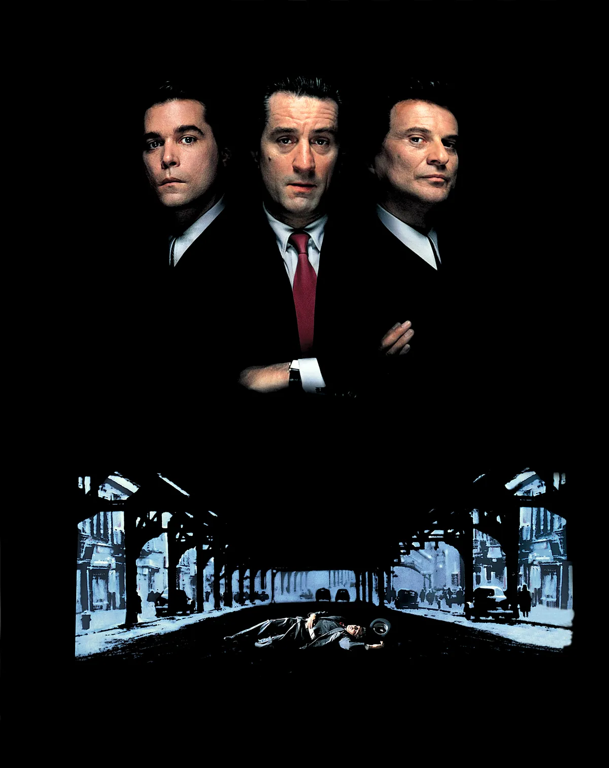 Ray Liotta, Robert De Niro és Joe Pesci a Nagymenők film plakátján.