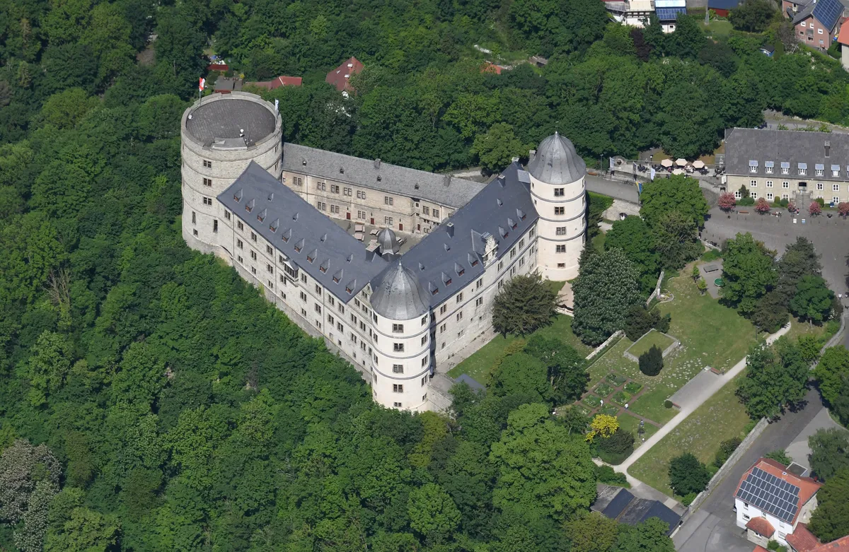 A wewelsburgi vár légi felvételen.