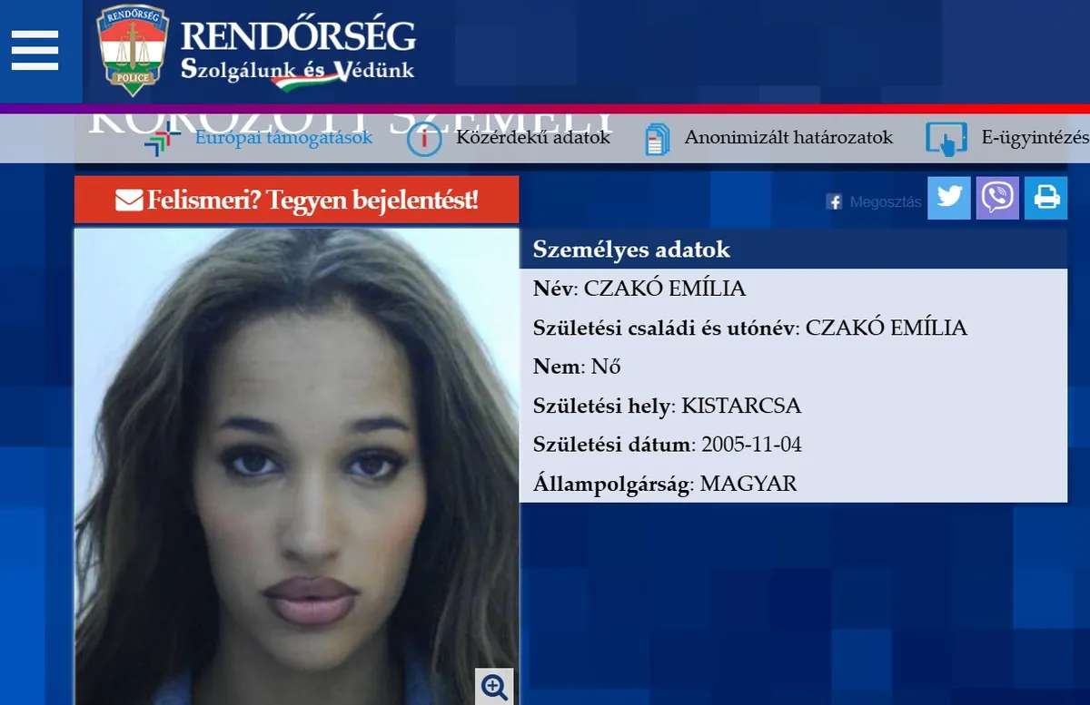Czakó Emília arcképe a police.hu-n.