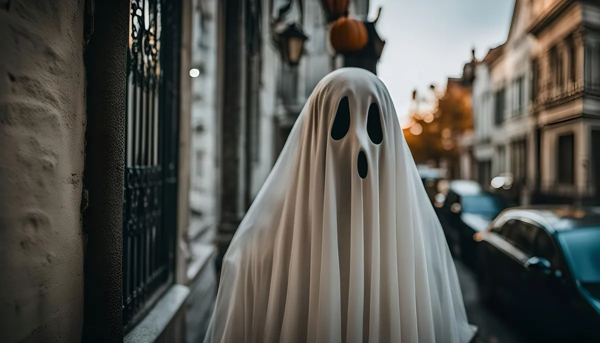 Szellem halloweenkor egy utcán