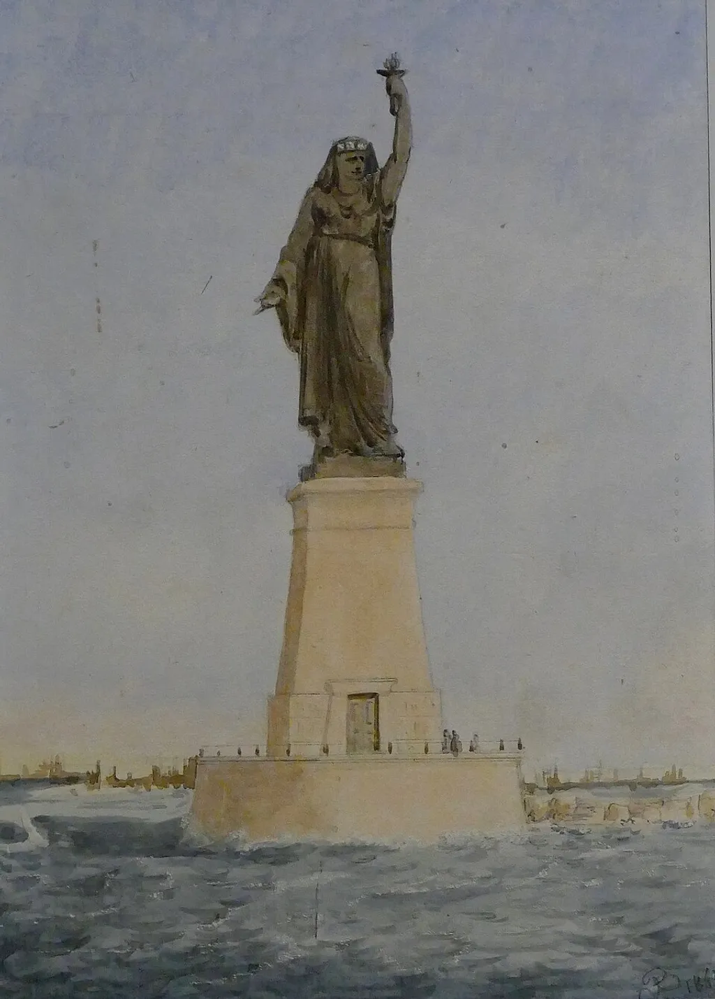 A Szuezi-csatorna elé tervezett szobor akvarellje, 1869 (Bartholdi Múzeum).