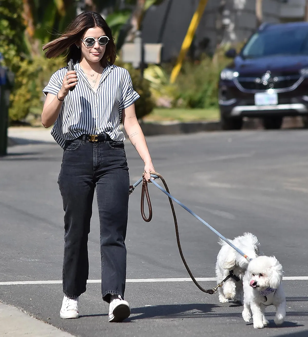 Lucy Hale kutyát sétáltat